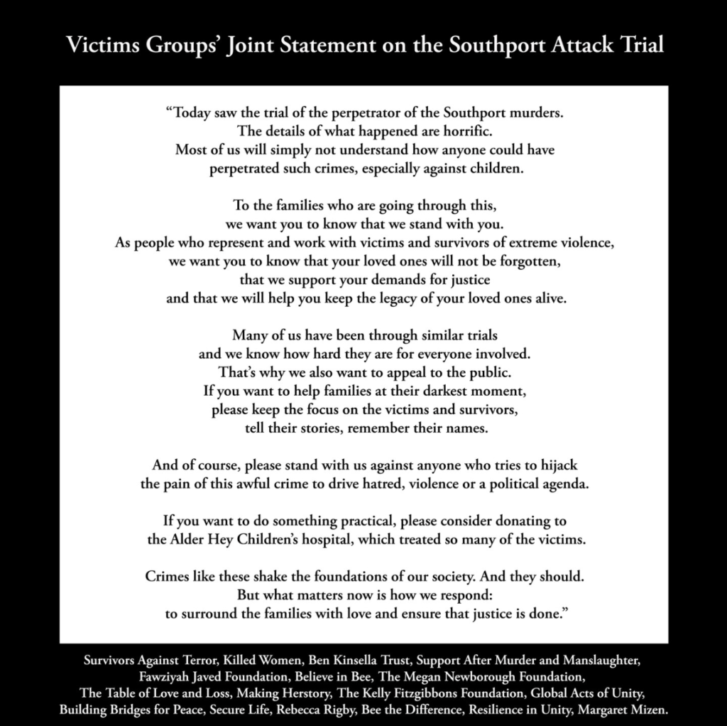 Victims Group joint statement on Southport murder trial